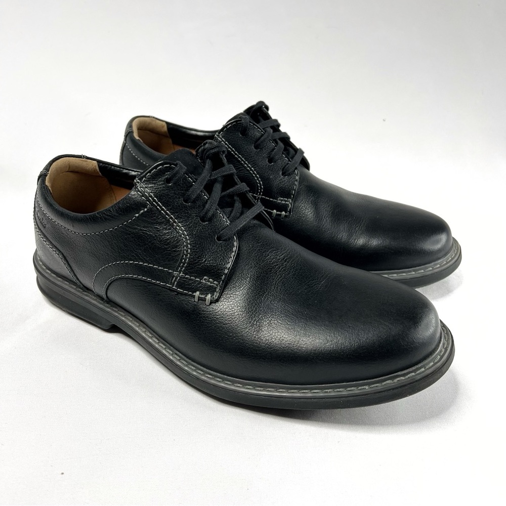 Clarks Size 10.5 Wide Black Rendell Lace Up Oxford Dress Shoes